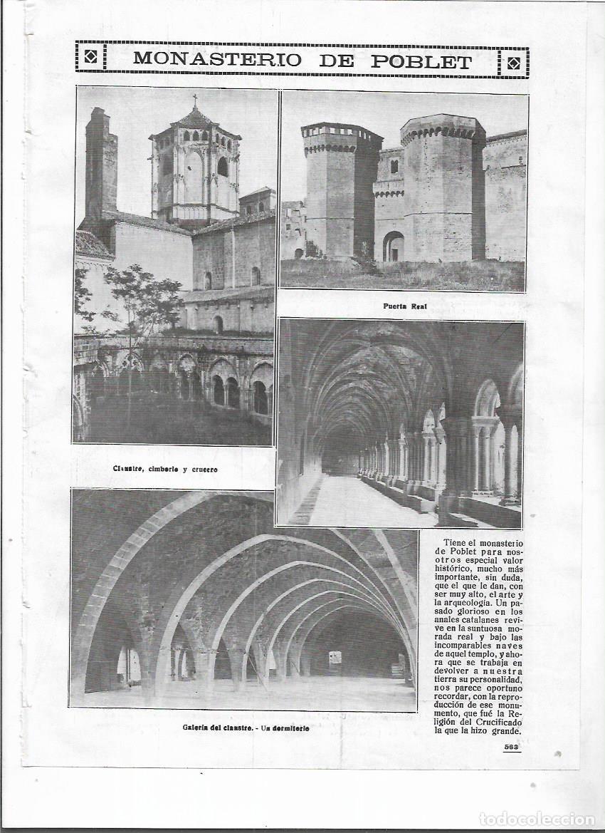 Colecionismo: A&Ntilde;O 1918 RECORTE PRENSA MONASTERIO MONESTIR DE POBLET PUERTA REAL CLAUSTRO DORMITORIO CIMBORRIO