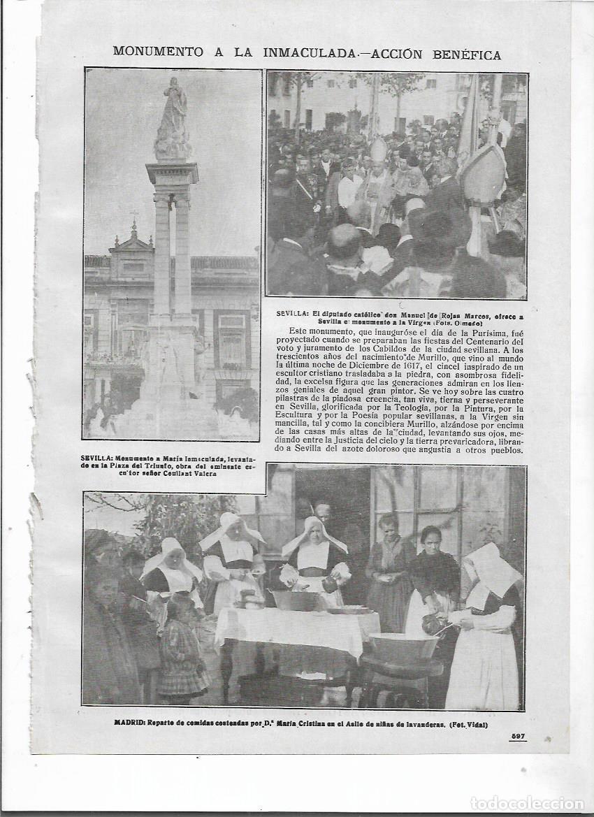 Collecting paper: 1918 RECORTE PRENSA SEVILLA INAUGURACION MONUMENTO A MARIA INMACULADA COULLAUT VALERA PLAZA TRIUNFO
