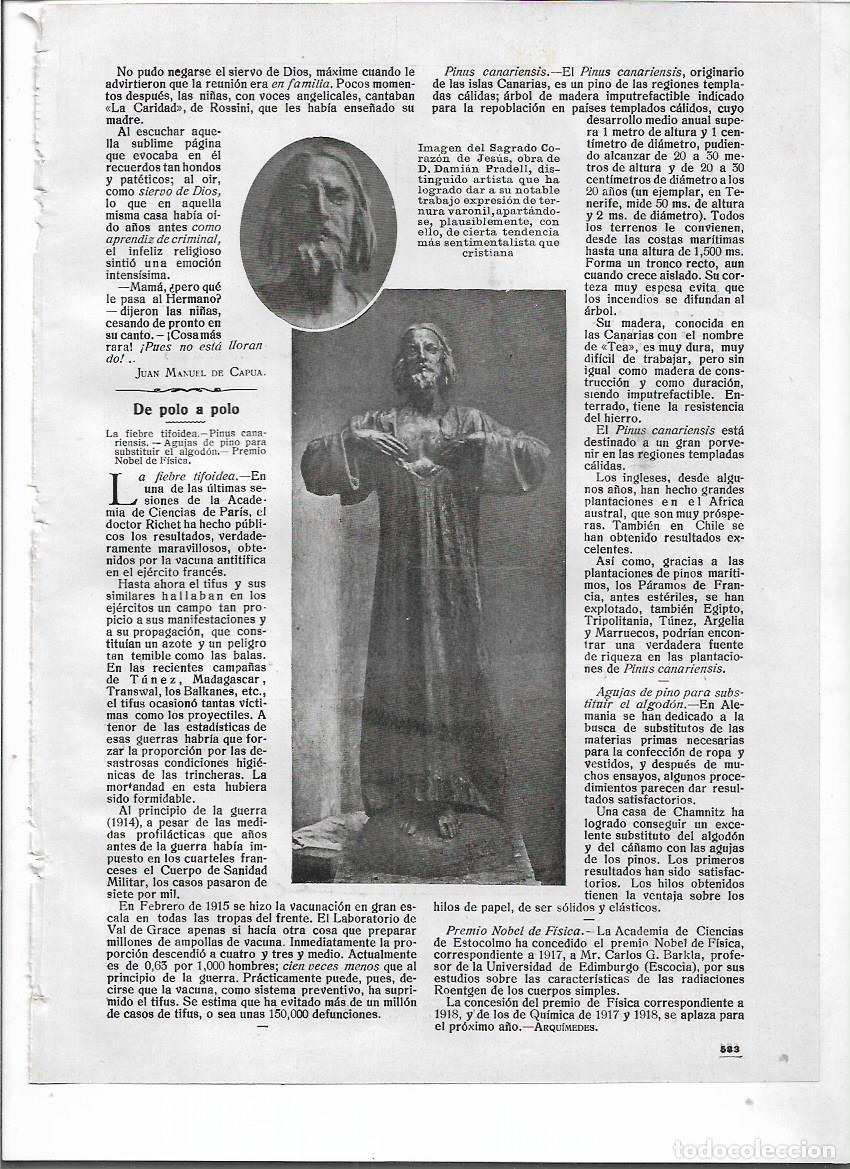 Sammelleidenschaft Papier: A&Ntilde;O 1918 RECORTE PRENSA ESCULTURA DE DAMIAN PRADELL IMAGEN SAGRADO CORAZON DE JESUS
