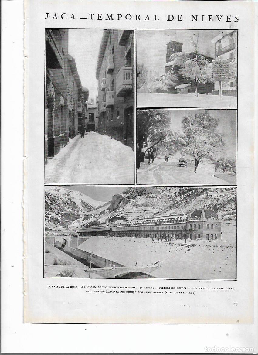 Colecionismo: A&Ntilde;O 1924 RECORTE PRENSA JACA NIEVE CALLE DE LA ROSA IGLESIA ESTACION TREN DE CANFRANC