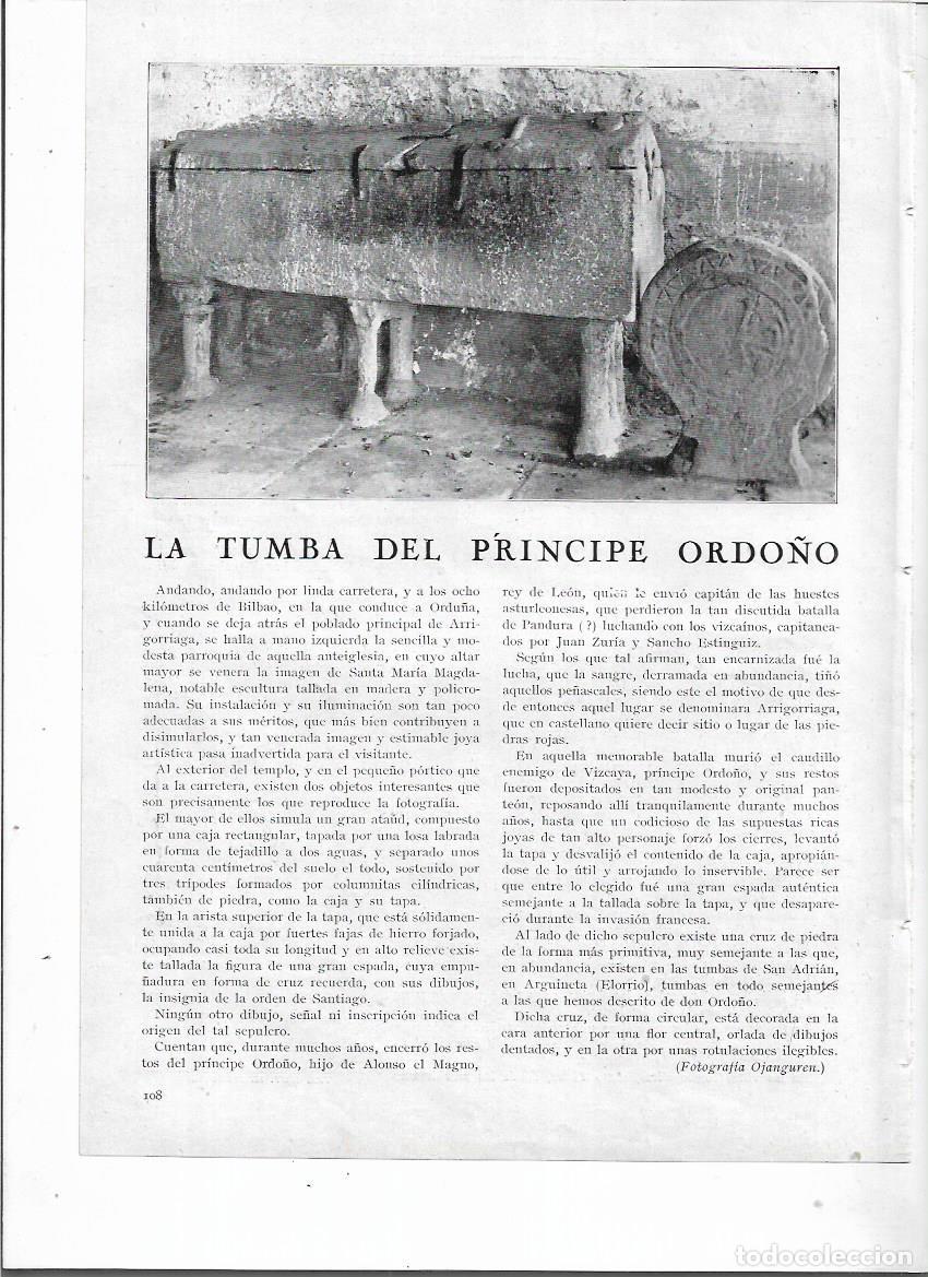 Collecting paper: A&Ntilde;O 1924 RECORTE PRENSA LA TUMBA DEL PRINCIPE ORDO&Ntilde;O ORDU&Ntilde;A BILBAO