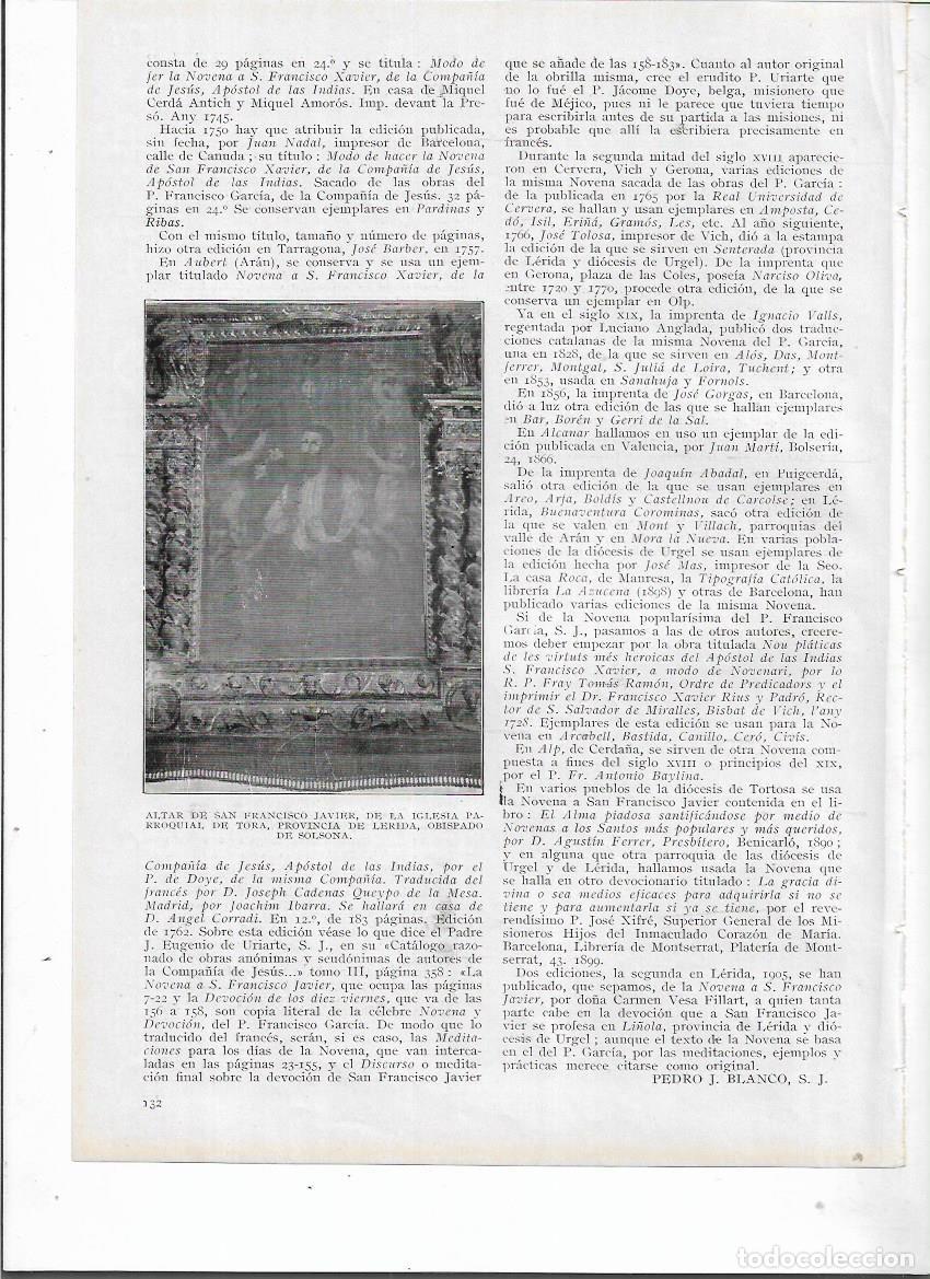Coleccionismo: A&Ntilde;O 1924 RECORTE PRENSA SAN FRANCISCO JAVIER EN CATALU&Ntilde;A TORA SOLSONA LLEIDA ALTAR IGLESIA