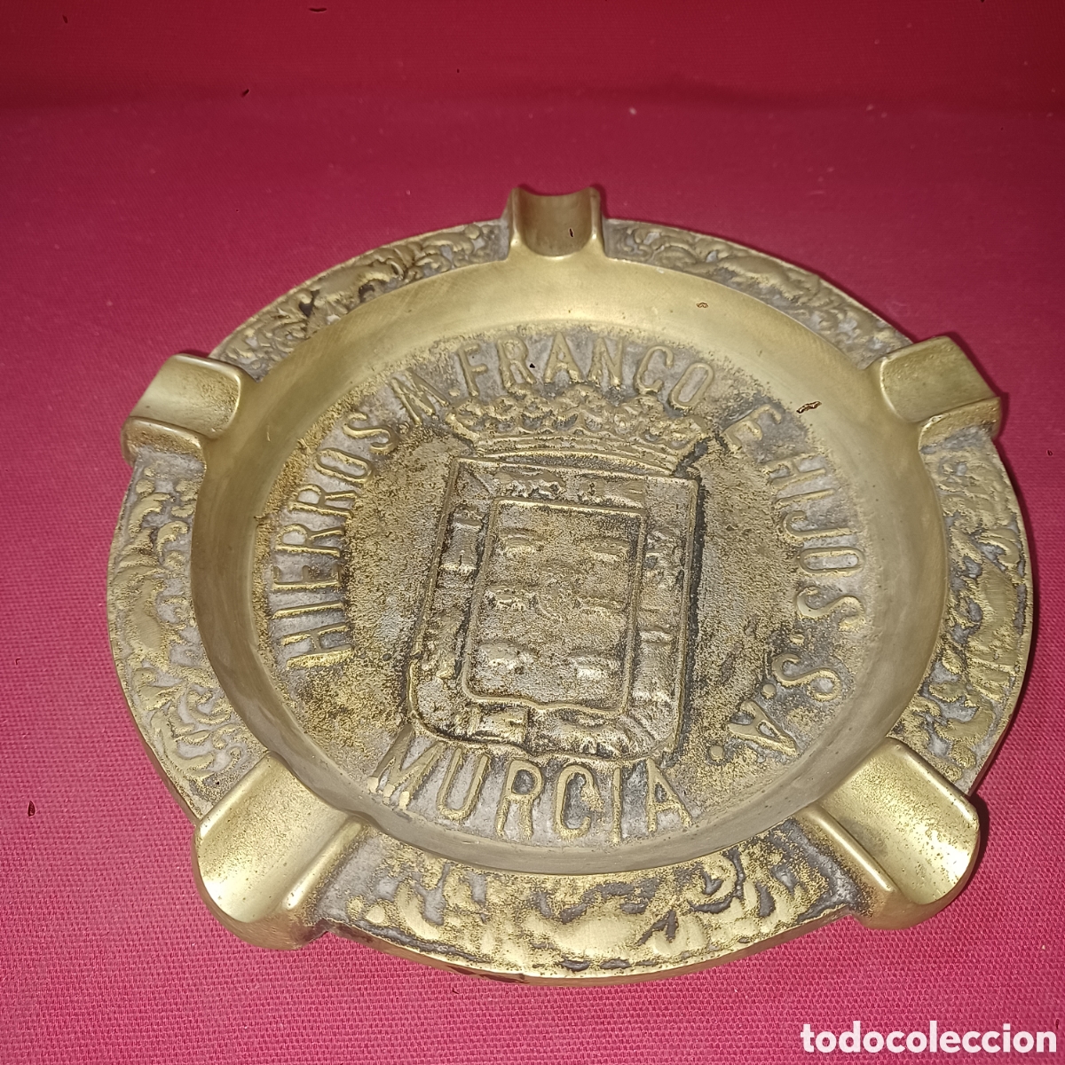 Coleccionismo: Gran cenicero para puros de laton o bronce publicidad HIERROS M. FRANCO E HIJOS S.A. MURCIA