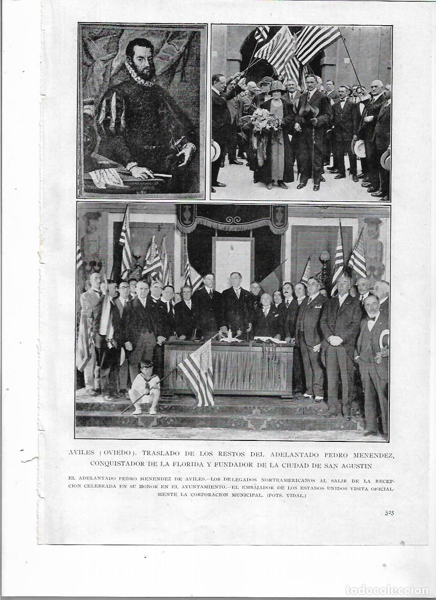 Colecionismo: A&Ntilde;O 1924 RECORTE PRENSA AVILES TRASLADO RESTOS ADELANTADO PEDRO MENENDEZ COMITIVA FUNEBRE MONUMENTO