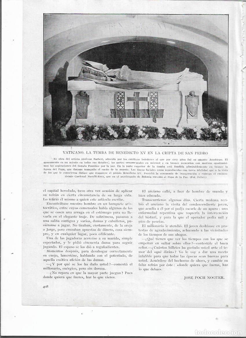 Colecionismo: A&Ntilde;O 1924 RECORTE PRENSA VATICANO TUMBA DE BENEDICTO XV CRIPTA SAN PEDRO ESCULTURA BARBERI