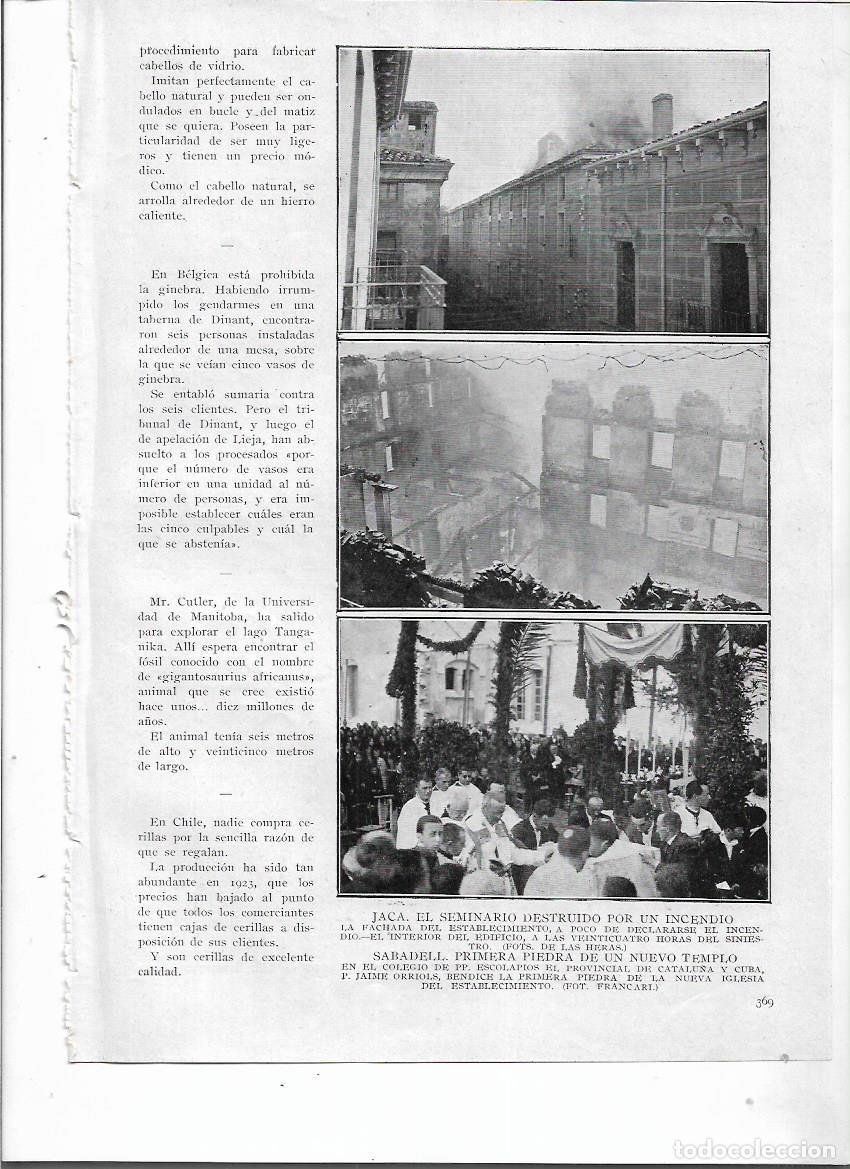 Collectionnisme: A&Ntilde;O 1924 RECORTE PRENSA JACA INCENDIO DESTRUCCION DEL SEMINARIO