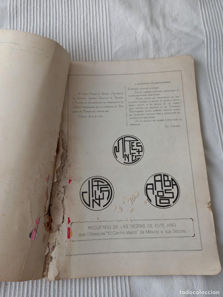 Coleccionismo: Programa de festejos del Centro Vasco de M&eacute;xico, 1918. Portada de Echena? - Foto 4