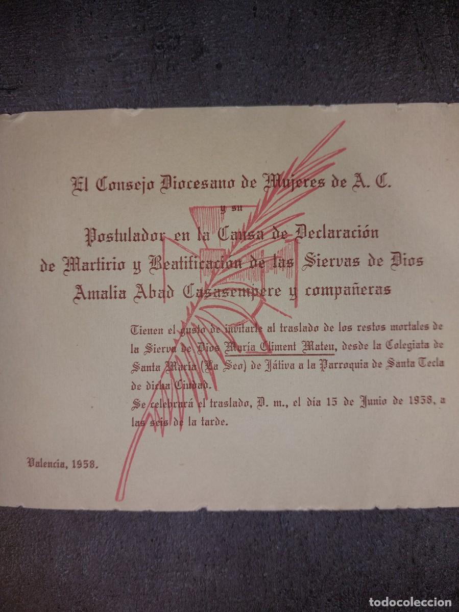 Collectionnisme: Invitaci&oacute;n al traslado de los restos mortales de Maria Climent Mateu - J&aacute;tiva - X&aacute;tiva