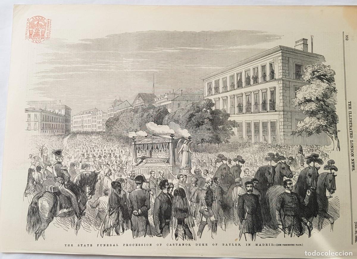 Colecionismo: Antigua hoja revista: THE STATE FUNERAL PROCESSION OF CASTANOS, DUKE OF BAYLEN, IN MADRID. 1852