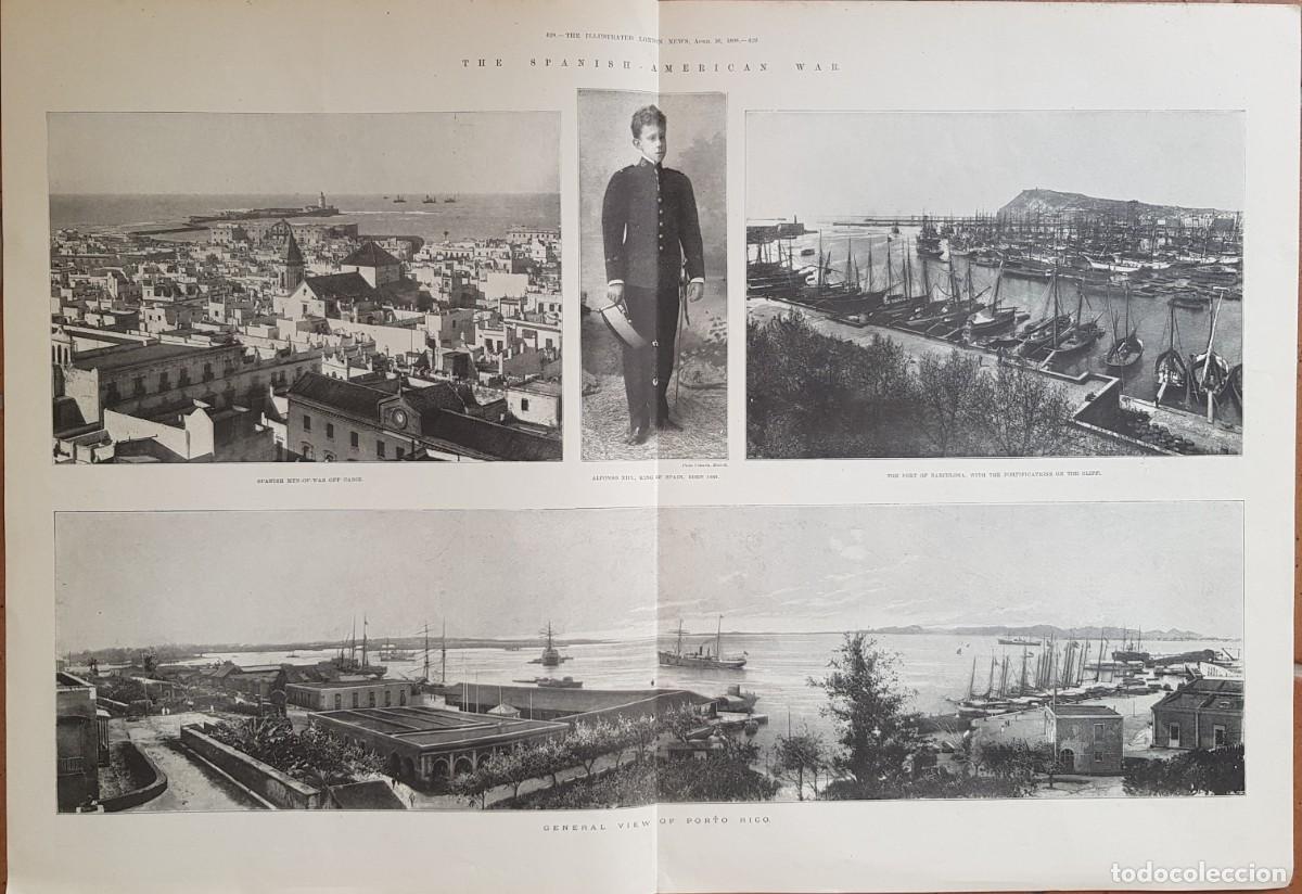 Colecionismo: Guerra Hispano - Estadounidense. 1898. Barcos en Cadiz, Puerto Barcelona, Puerto Rico, Alfonso XIII.