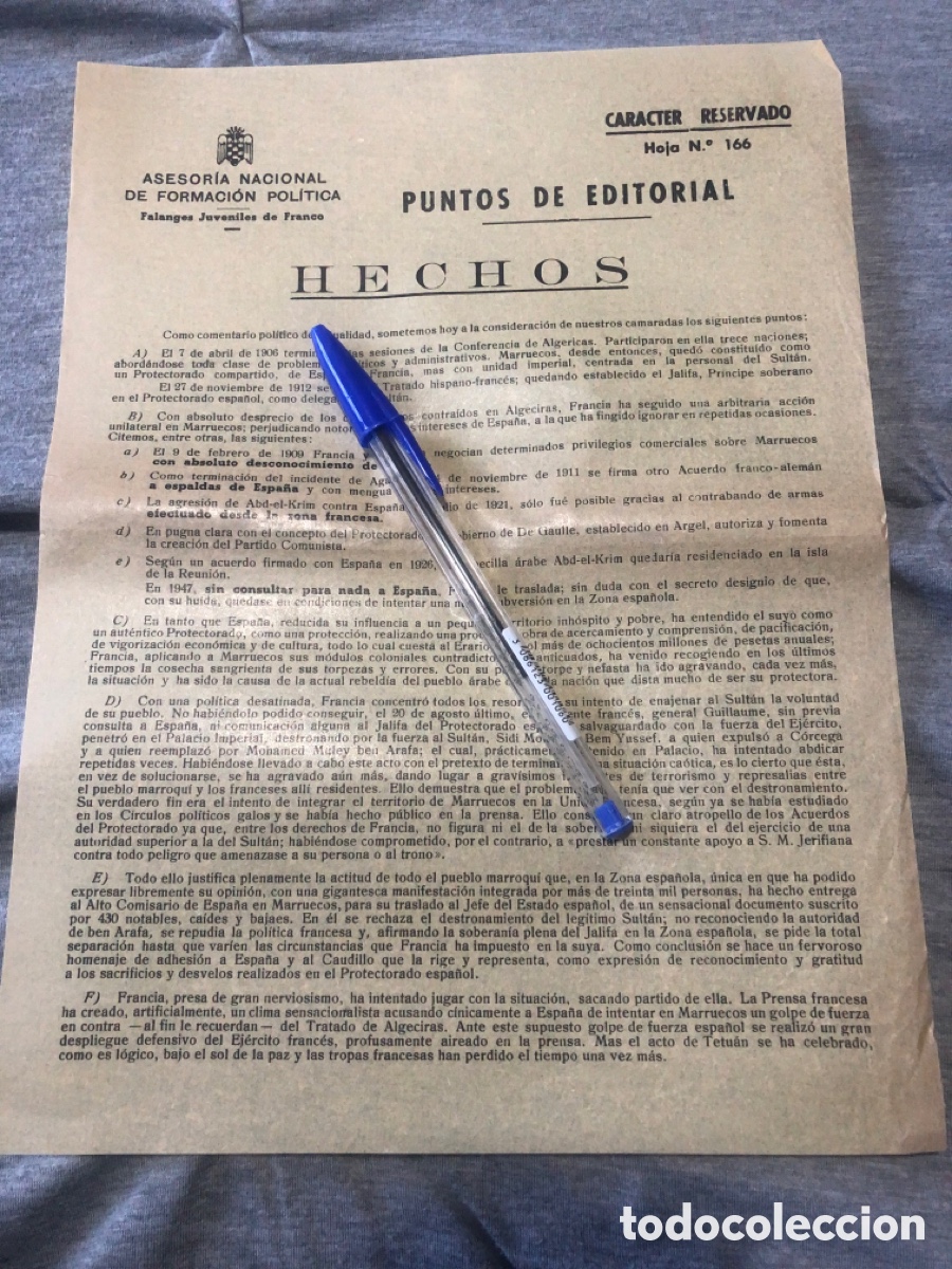 Coleccionismo: Puntos de Editorial, Asesoria Nacional de Formacion Politica, Falanges Juveniles de Franco (L9)