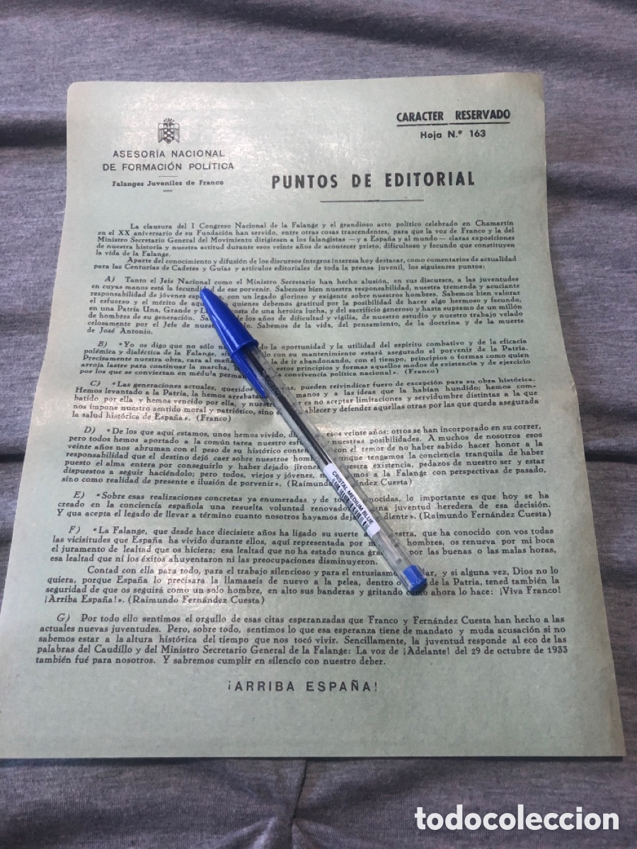 Coleccionismo: Puntos de Editorial, Asesoria Nacional de Formacion Politica, Falanges Juveniles de Franco (L9)