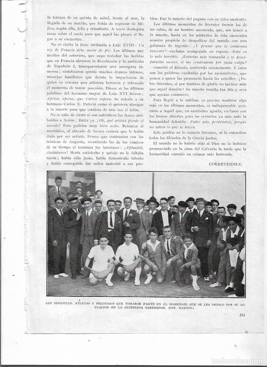 Colecionismo: A&Ntilde;O 1924 RECORTE PRENSA SAN SEBASTIAN ATLETAS Y PELOTARIS PARTICIPANTES OLIMPIADAS DE PARIS HOMENAJE