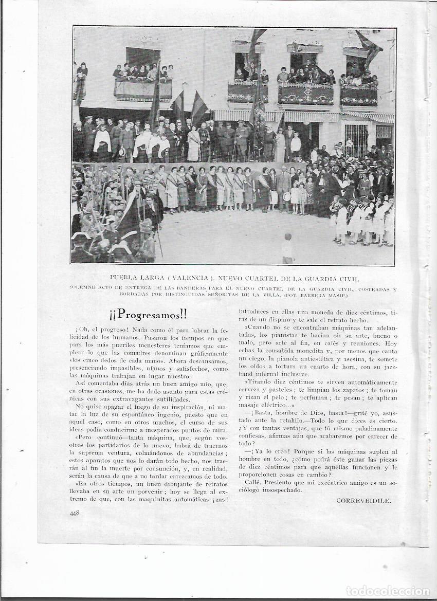 Colecionismo: A&Ntilde;O 1924 RECORTE PRENSA PUEBLA LARGA VALENCIA INAUGURACION NUEVO CUARTEL GUARDIA CIVIL