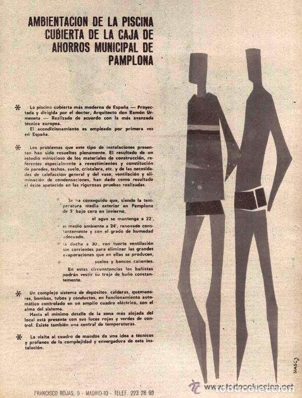Coleccionismo: Anuncio *CAJA DE AHORROS MPAL. DE PAMPLONA, AMBIENTACI&Oacute;N PISCINA CUBIERTA - 1964