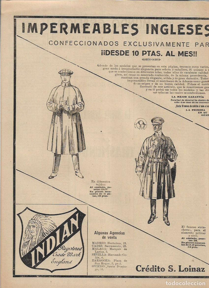 Coleccionismo: A&Ntilde;O 1925 RECORTE PRENSA PUBLICIDAD IMPERMEABLES INGLESES INDIAN MODA CREDITO S LOINAZ SAN SEBASTIAN