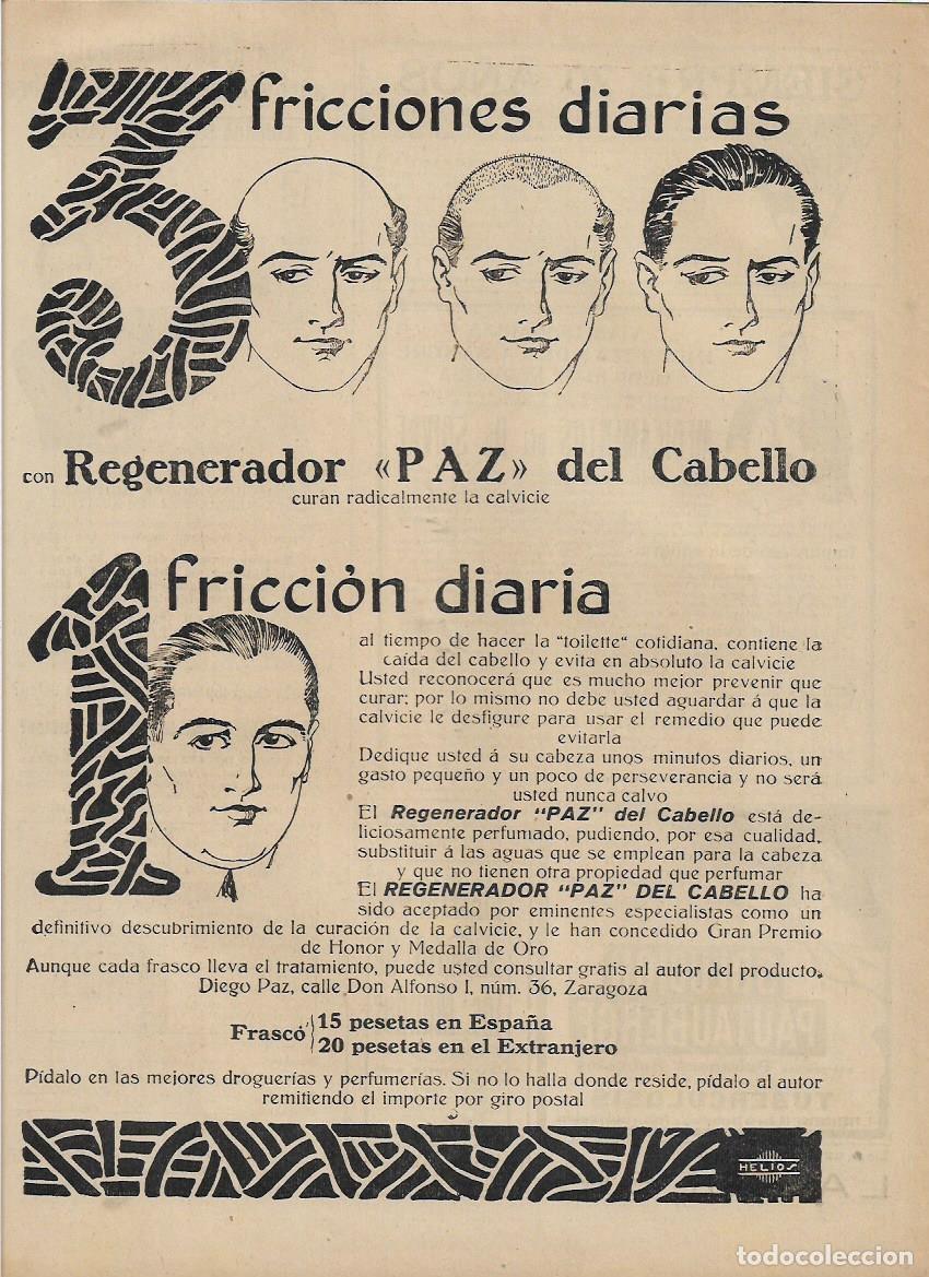 Coleccionismo: A&Ntilde;O 1925 RECORTE PRENSA PUBLICIDAD REGENERADOR PAZ DEL CABELLO CALVICIE