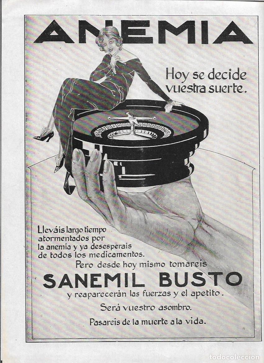 Colecionismo: A&Ntilde;O 1925 RECORTE PRENSA PUBLICIDAD SANEMIL BUSTO ANEMIA PRODUCTOS FARMACEUTICOS REFORZANTE