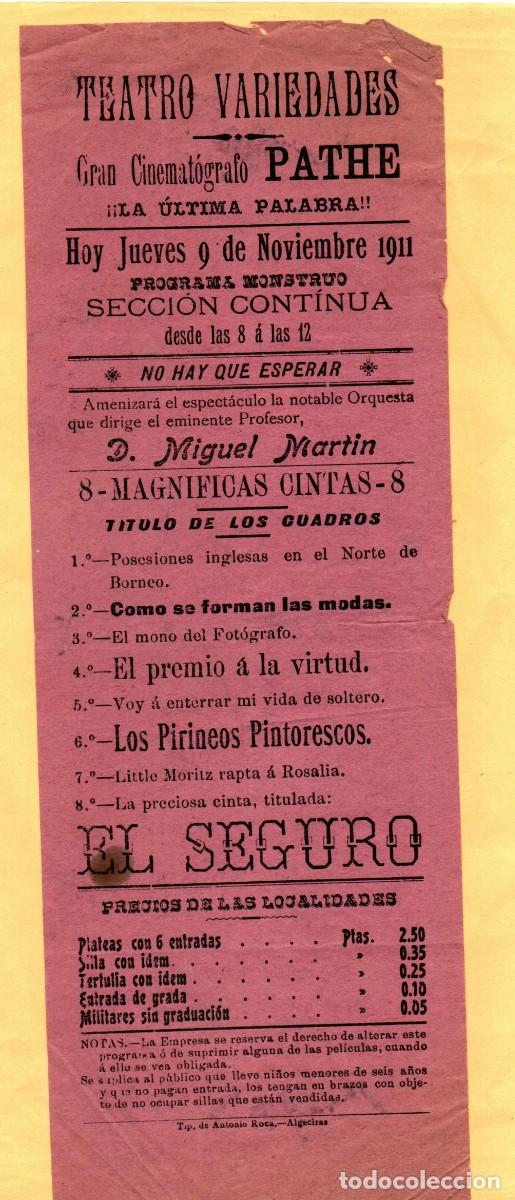 Coleccionismo: ALGECIRAS PROGRAMA TEATRO VARIEDADES 1911