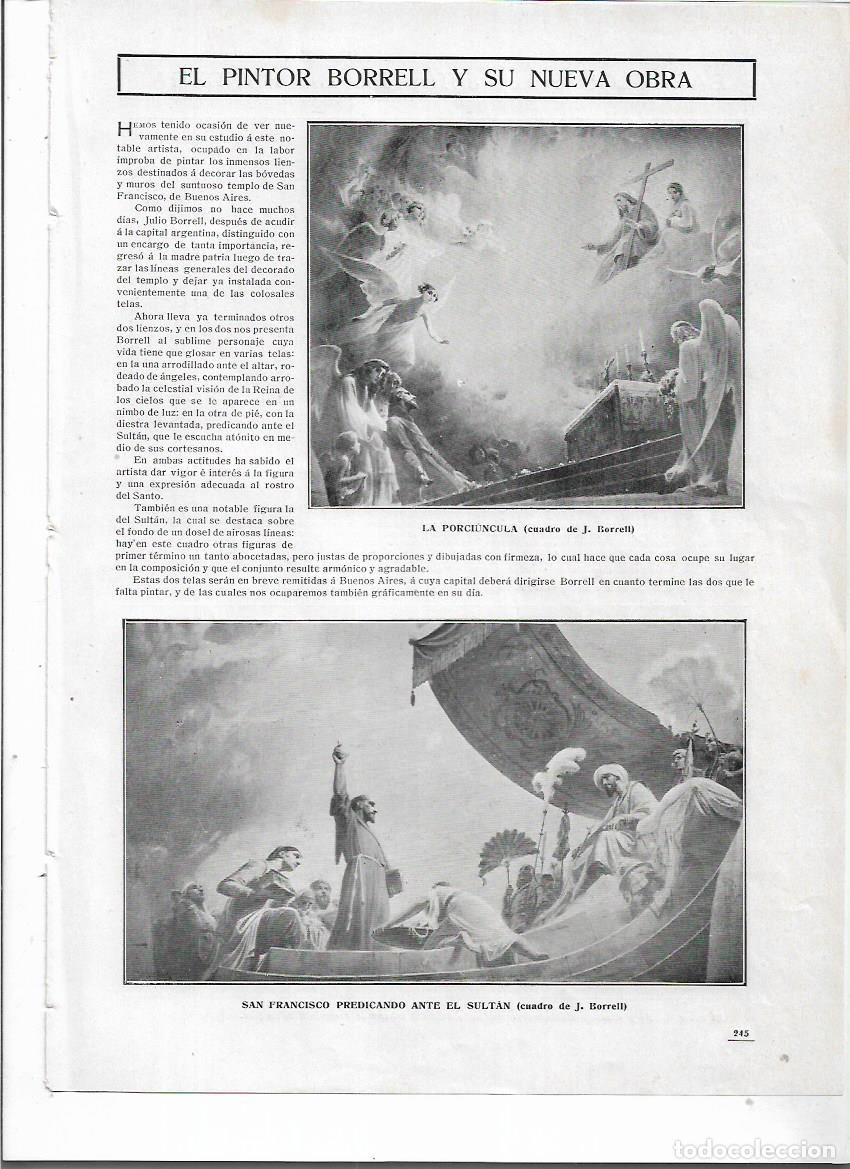 Colecionismo: A&Ntilde;O 1910 RECORTE PRENSA PINTURA PINTOR BORRELL NUEVA OBRA CUADRO LA PORCIUNCULA SAN FRANCISCO SULTAN