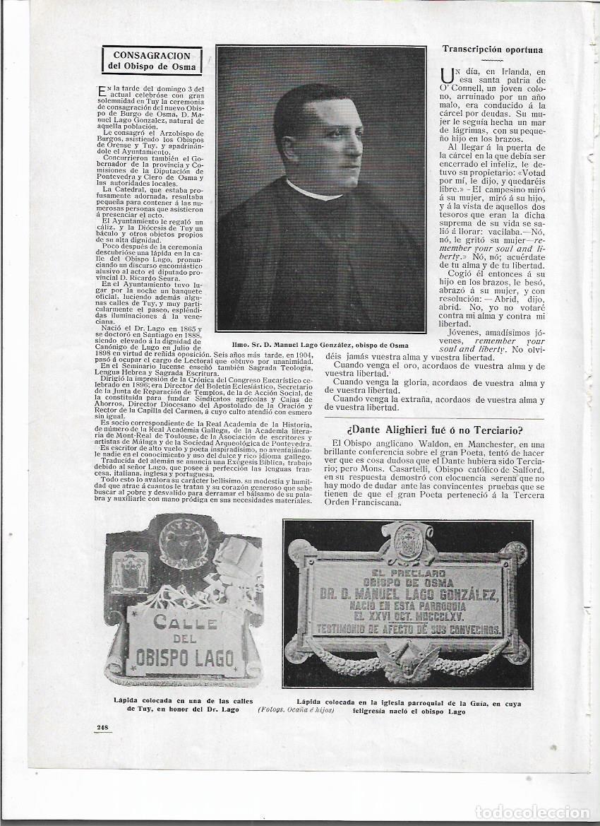 Colecionismo: A&Ntilde;O 1910 RECORTE PRENSA CONSAGRACION OBISPO DE OSMA MANUEL LAGO LAPIDA EN LA GUIA CALLE EN TUY