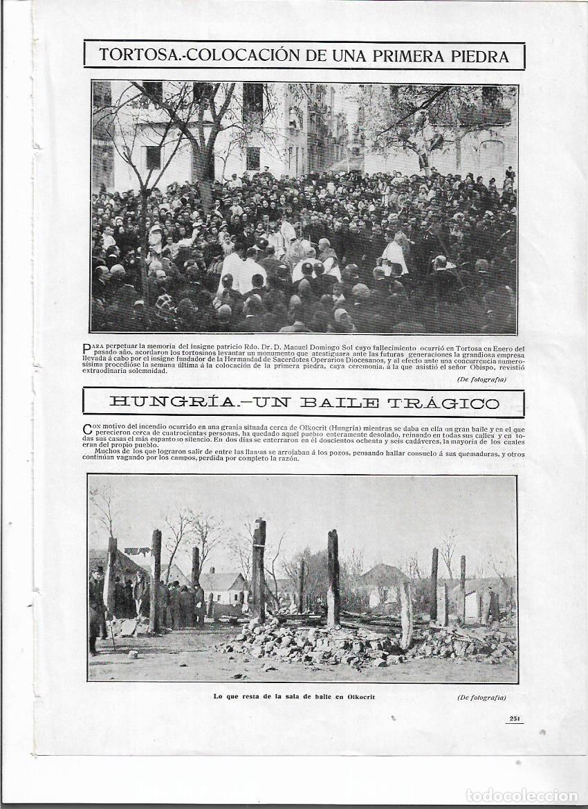 Colecionismo: A&Ntilde;O 1910 RECORTE PRENSA TORTOSA BENDICION COLOCACION PRIMERA PIEDRA MONUMENTO A MANUEL DOMINGO SOL
