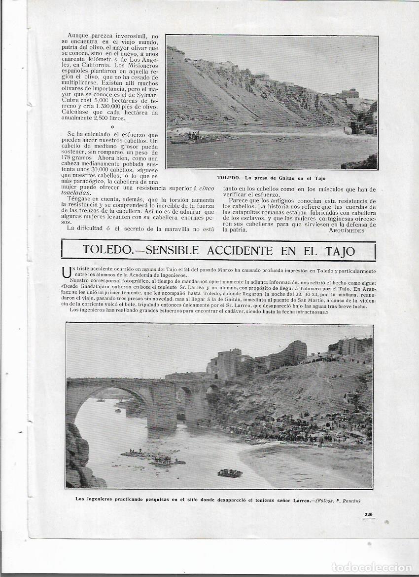 Colecionismo: A&Ntilde;O 1910 RECORTE PRENSA TOLEDO ACCIDENTE TAJO PRESA DE GALTAN DESAPARICION TENIENTE LARREA