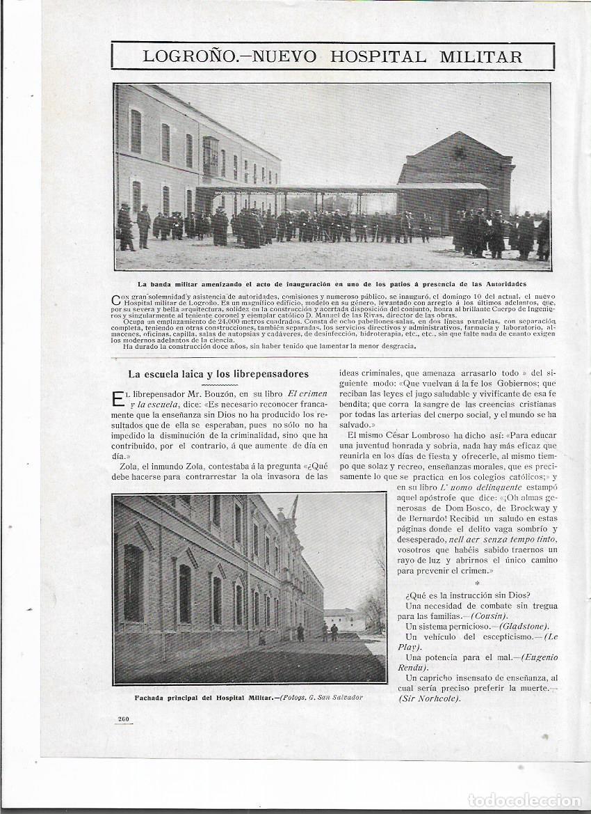 Sammelleidenschaft Papier: A&Ntilde;O 1910 RECORTE PRENSA LOGRO&Ntilde;O NUEVO HOSPITAL MILITAR INAUGURACION AUTORIDADES