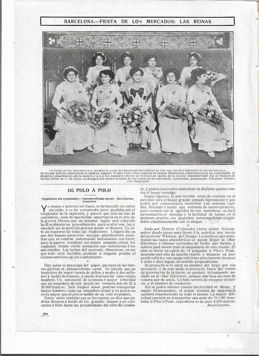 Sammelleidenschaft Papier: A&Ntilde;O 1910 RECORTE PRENSA BARCELONA FIESTAS DE LOS MERCADOS LAS REINAS FILOMENA CEREZO
