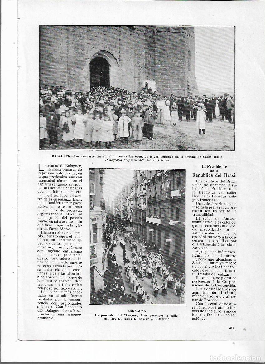 Sammelleidenschaft Papier: A&Ntilde;O 1910 RECORTE PRENSA ZARAGOZA PROCESION DEL CORPUS A SU PASO POR LA CALLE REY JAIME I