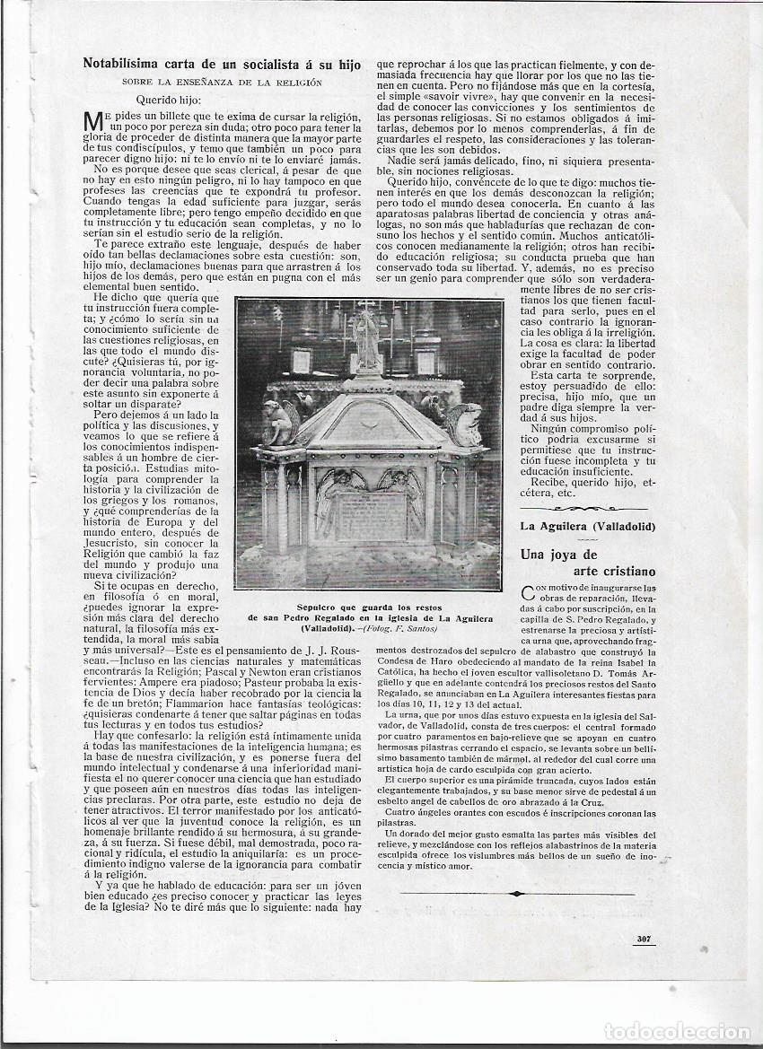 Colecionismo: A&Ntilde;O 1910 RECORTE PRENSA LA AGUILERA VALLADOLID SEPULCRO SAN PEDRO REGALADO JOYA ARTE CRISTIANO