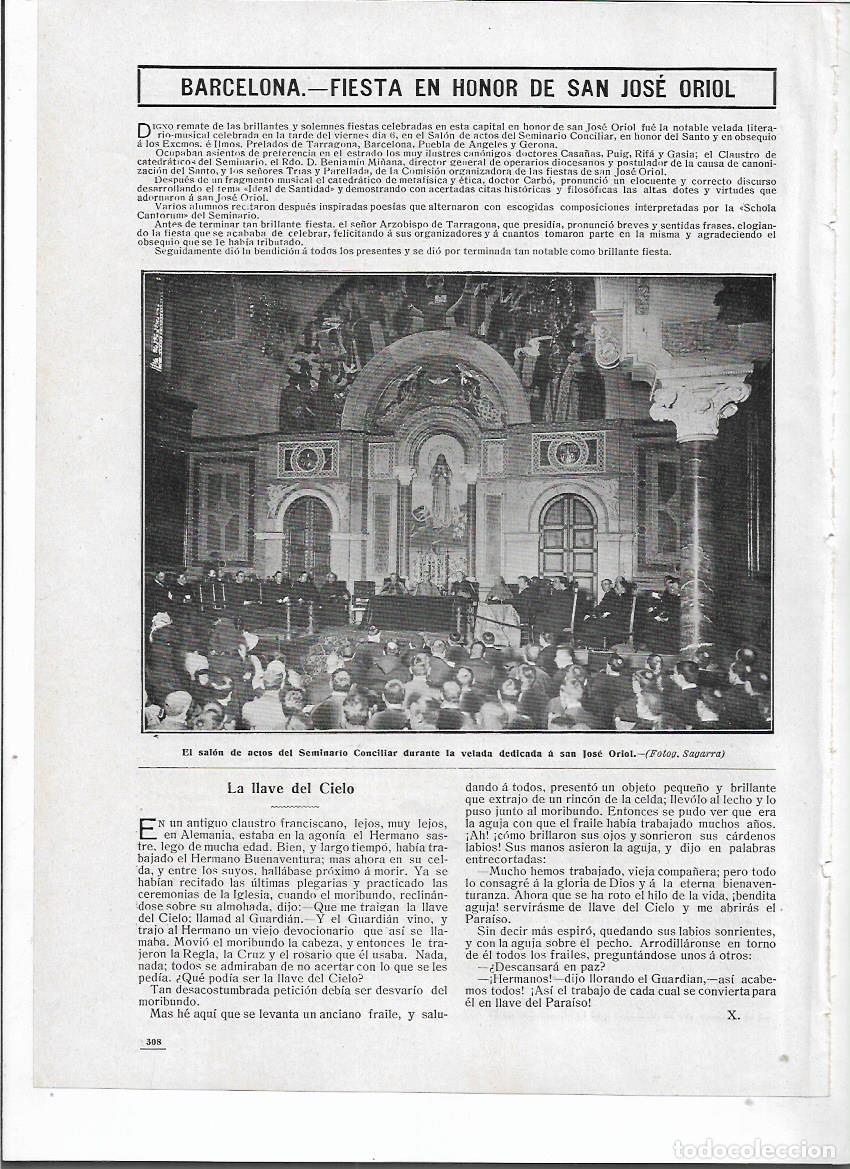 Colecionismo: A&Ntilde;O 1910 RECORTE PRENSA BARCELONA FIESTA EN HONOR A SAN JOSE ORIOL VELADA SALON ACTOS SEMINARIO