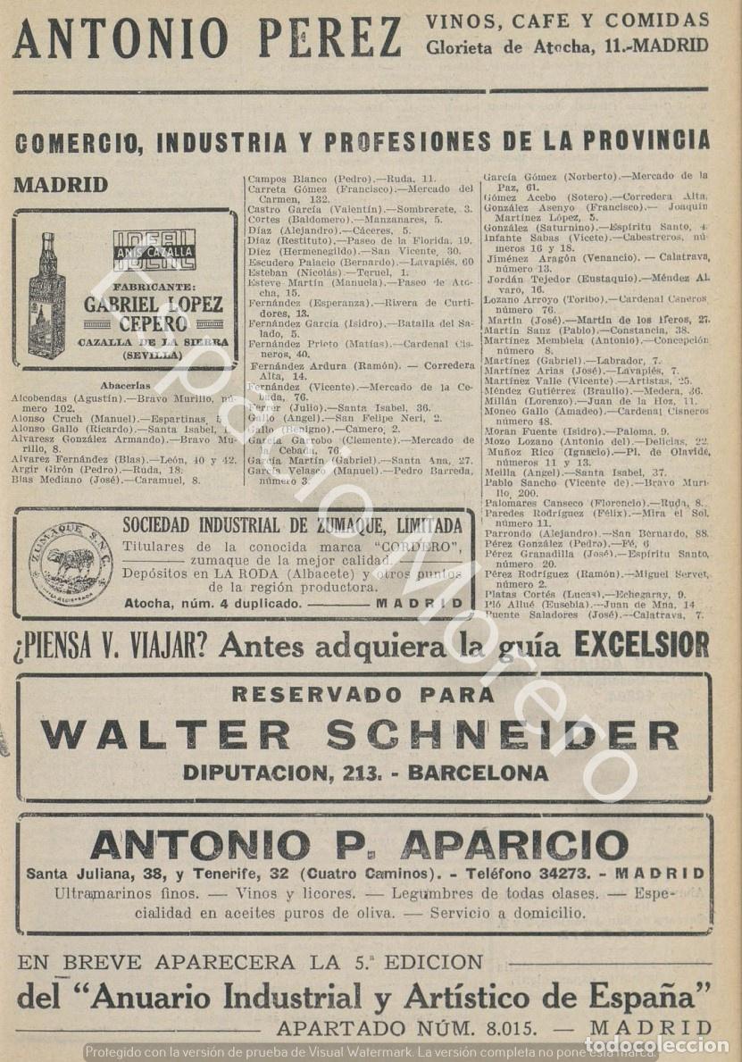 Collezionismo: Publicidad de 1930 Madrid: Vinos, caf&eacute; y comidas. Anis. Zumaque. Ultramarinos finos