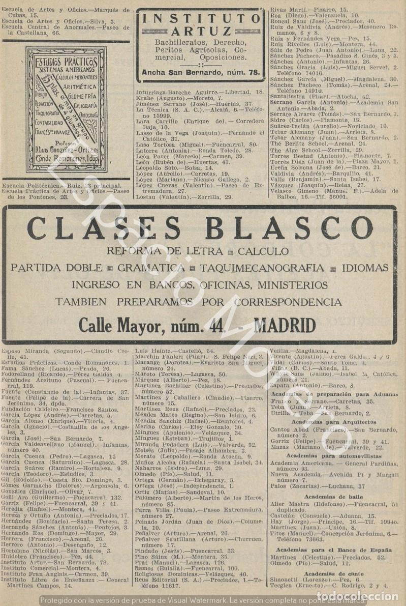 Coleccionismo: Publicidad de 1930 Madrid: Estudios practicos sistemas americanos. Instituto Artuz. Clases Blasco