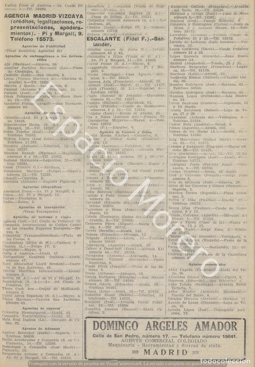 Coleccionismo: Publicidad de 1930 Madrid: Agente comercial Domingo Argeles Amador