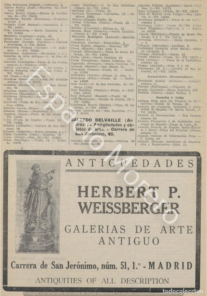 Collecting paper: Publicidad de 1930 Madrid: Antiguedades Herbert P. Weissberger