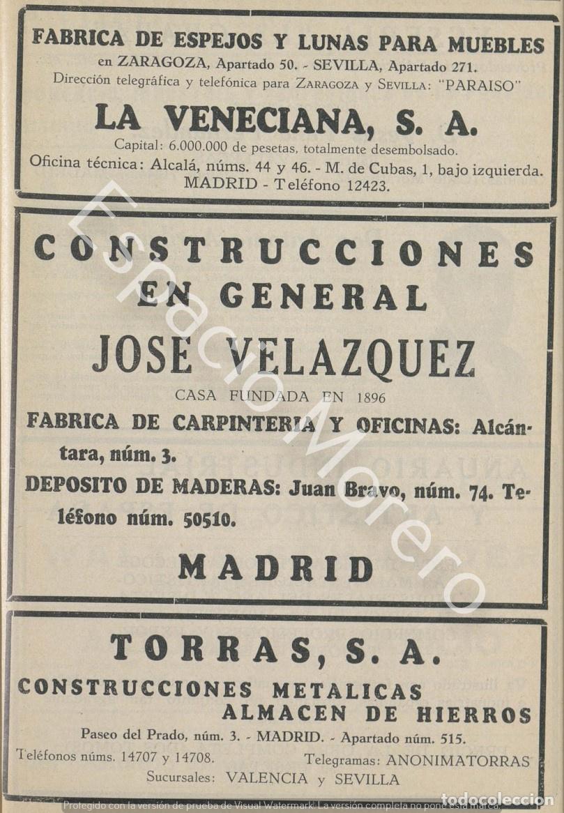 Coleccionismo: Publicidad de 1930 Madrid: Fabrica de espejos y lunas. Construcciones en general y met&aacute;licas