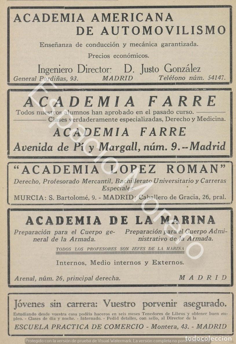 Coleccionismo: Publicidad de 1930 Madrid: Academia americana. Academia Farre. Academia Lopez Roman