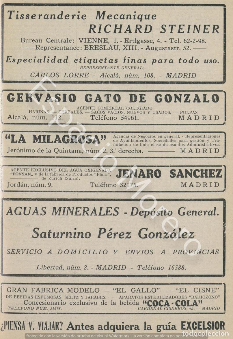 Coleccionismo: Publicidad de 1930 Madrid: Etiquetas finas. Agente comercial. Aguas minerales. Fabrica de bebidas