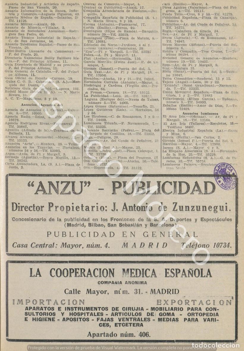 Coleccionismo: Publicidad de 1930 Madrid: Publicidad Anzu. La cooperacion medica espa&ntilde;ola