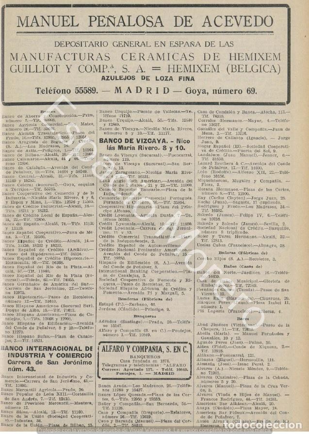 Coleccionismo: Publicidad de 1930 Madrid: Manuel Pe&ntilde;alosa de Acevedo. Alfaro y compa&ntilde;&iacute;a.