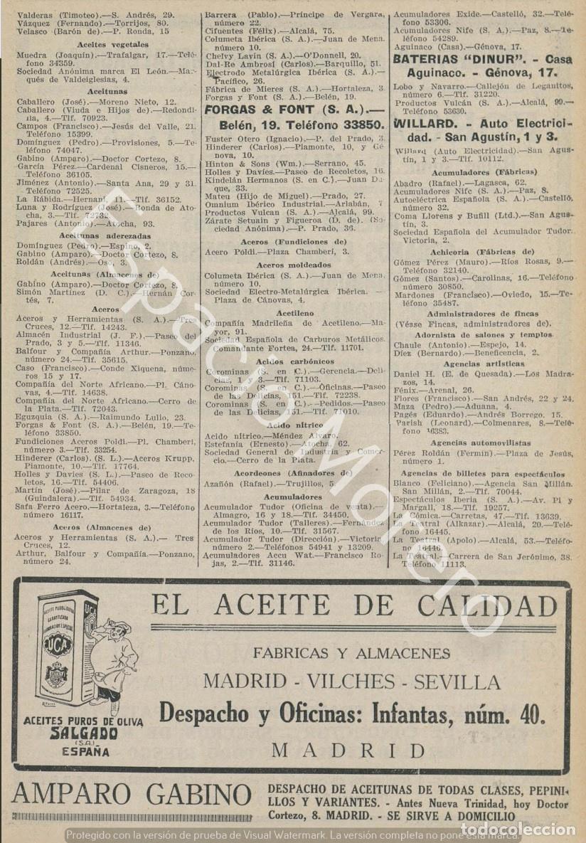 Coleccionismo: Publicidad de 1930 Madrid: Aceite Salgado. Despacho de aceitunas Amparo Gabino