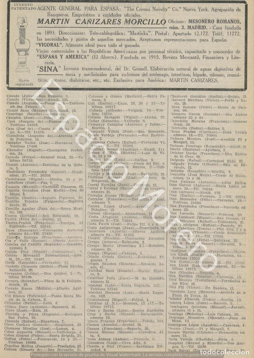 Collecting paper: Publicidad de 1930 Madrid: Agente general Martin Ca&ntilde;izares Morcillo