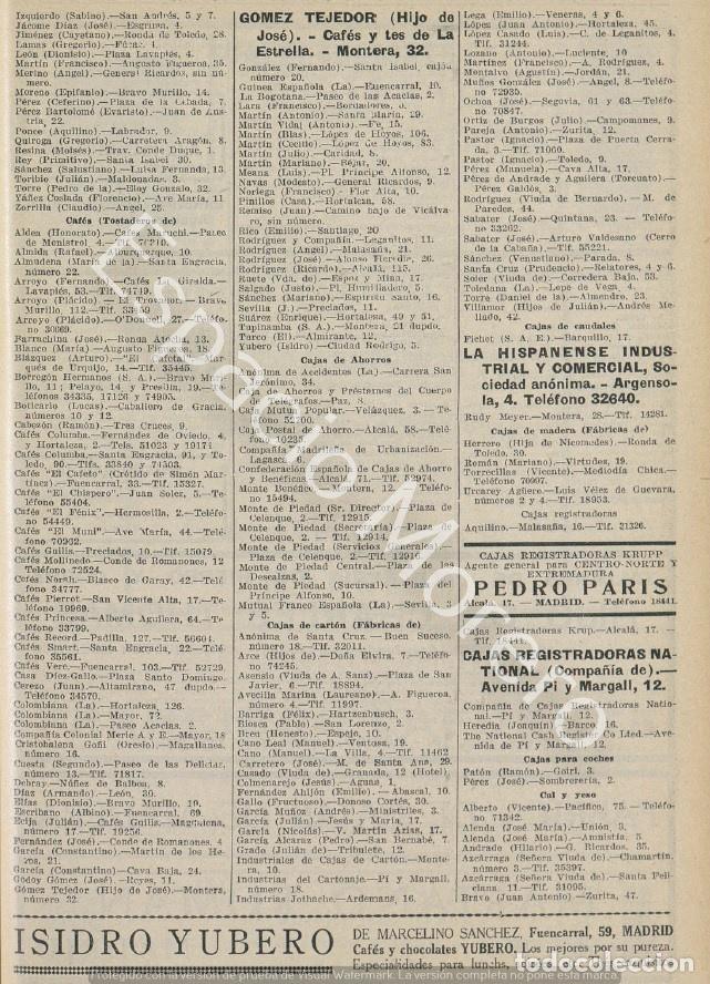 Coleccionismo: Publicidad de 1930 Madrid: Agente cajas registradoras Krupp Pedro Paris. Cafes y chocolates Yubero