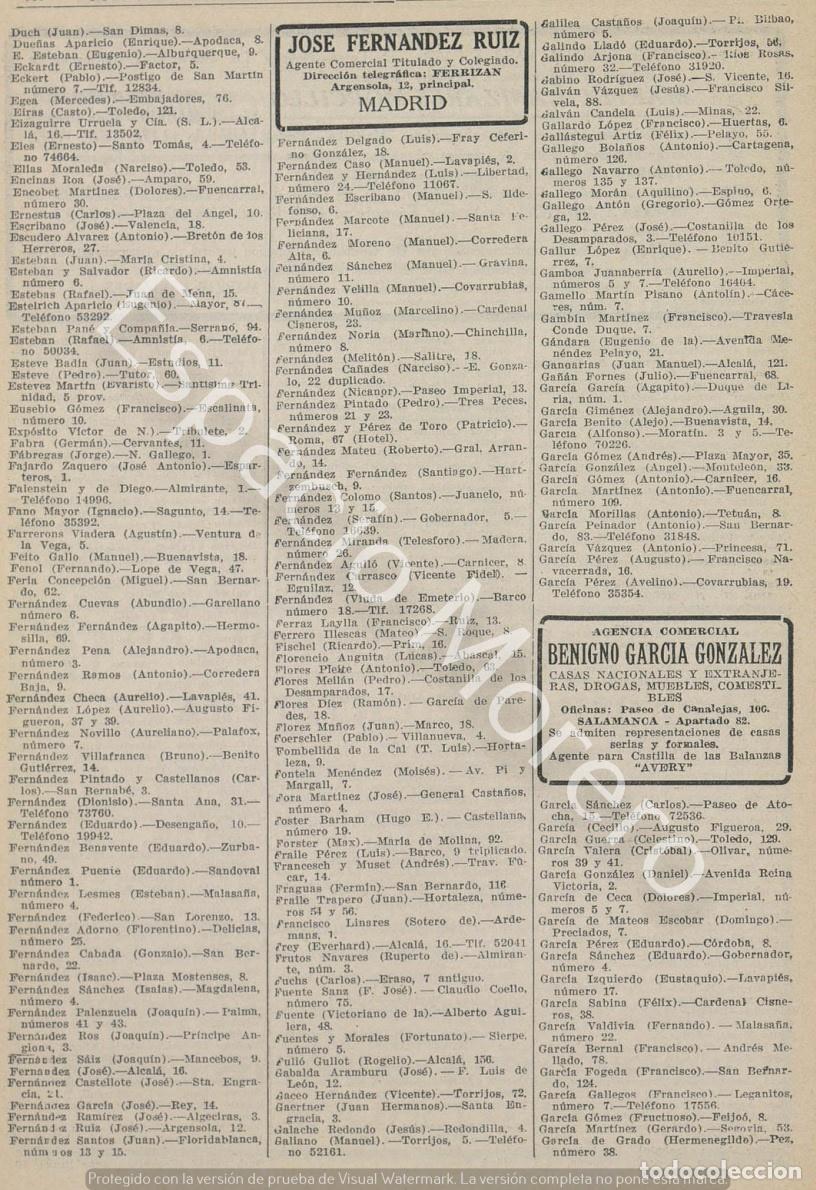 Coleccionismo: Publicidad de 1930 Madrid: Agentes comerciales. Jose Fernandez Ruiz. Benigno Garcial Gonzalez
