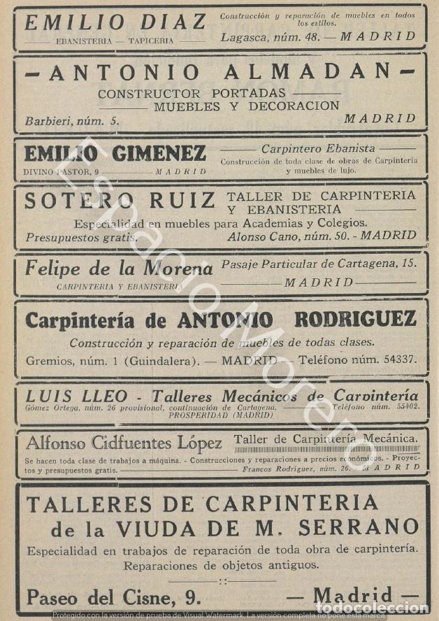 Coleccionismo: Publicidad de 1930 Madrid: Ebanisteria Emilio Diaz, Antonio Almadan, Emilio Gimenez, Sotero Ruiz.