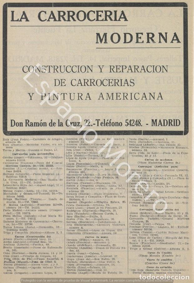 Coleccionismo: Publicidad de 1930 Madrid: La carroceria moderna