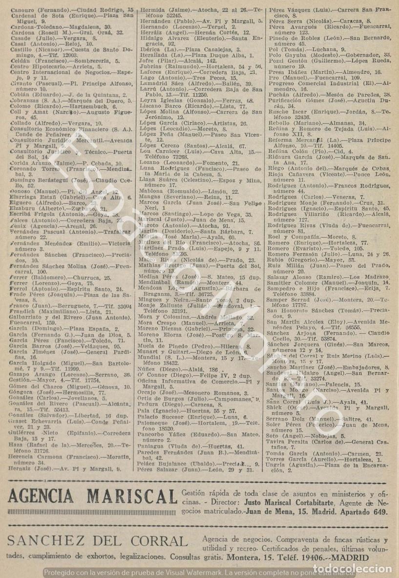 Coleccionismo: Publicidad de 1930 Madrid: Agencia Mariscal y Sanchez del Corral