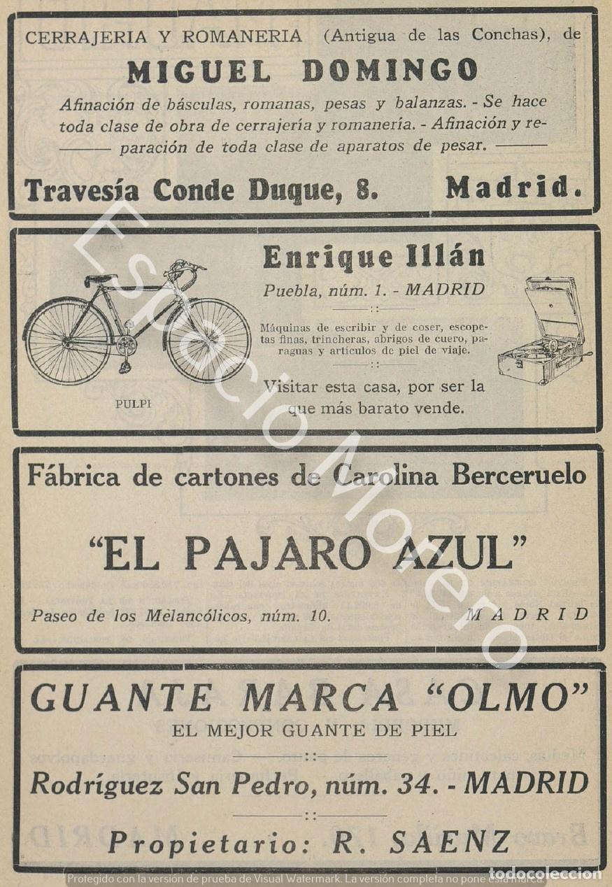 Coleccionismo: Publicidad de 1930 Madrid: Cerrajeria. Fabrica de cartones. Guantes