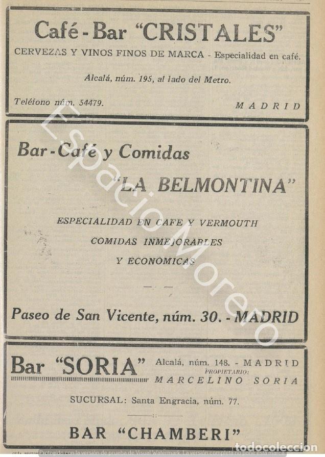 Coleccionismo: Publicidad de 1930 Madrid: Bar Cristales. Bar La belmontina. Bar Soria.
